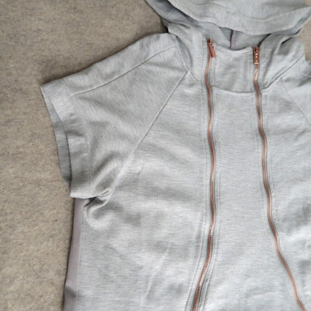 Lime & Vine Short Sleeve Grey Hoodie Multi Zip Front Sweater Women's Medium - Picture 4 of 16